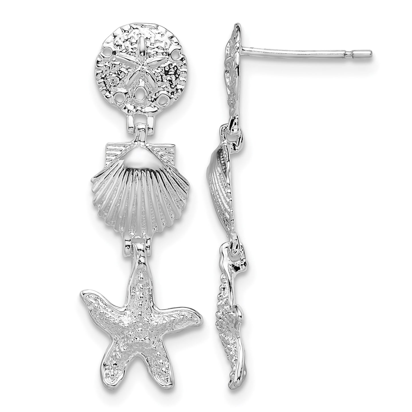 De-Ani Sterling Silver Rhodium-Plated Polished Sea Life Dangle Post Earrings