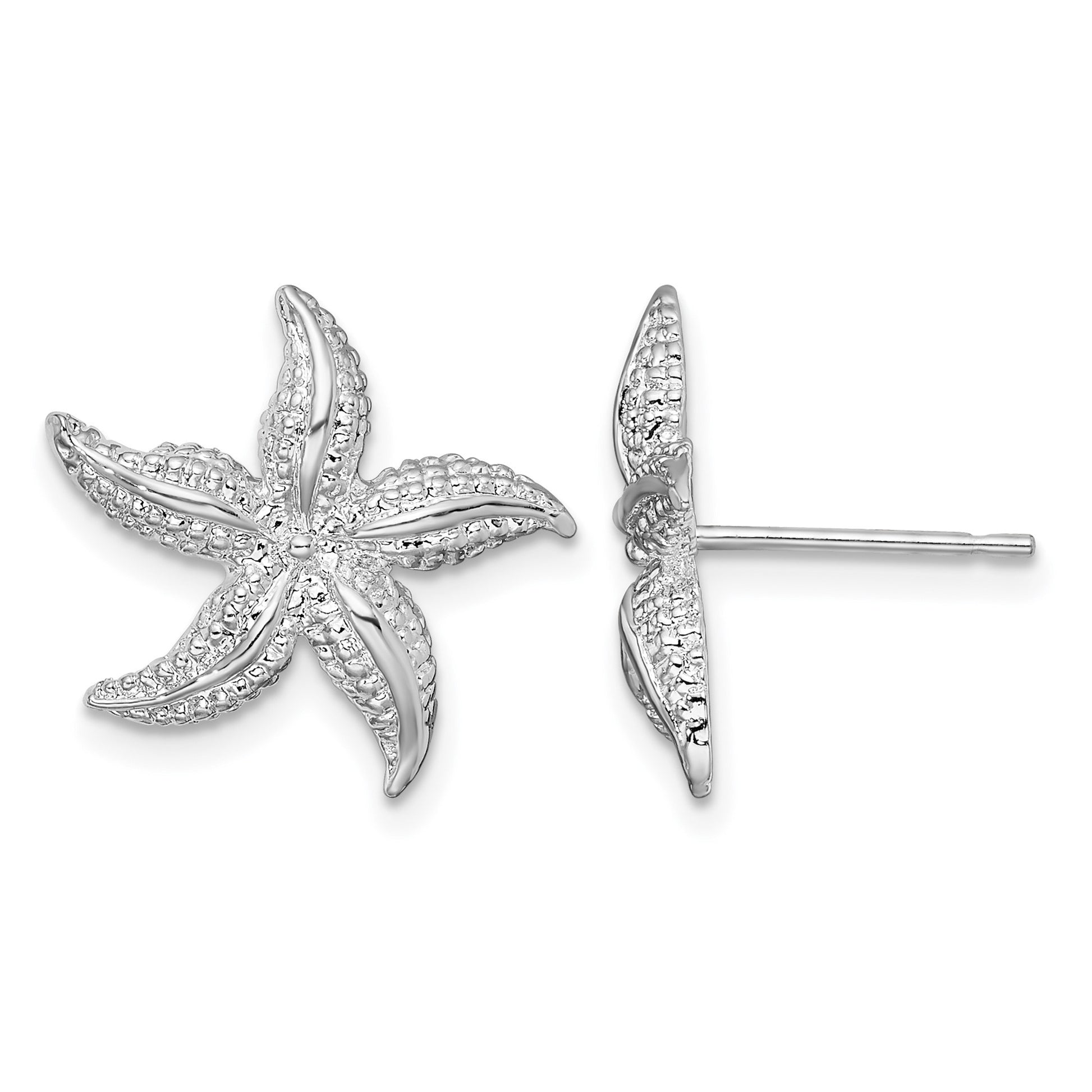 De-Ani Sterling Silver Rhodium-Plated Polished Small Starfish Post Earrings