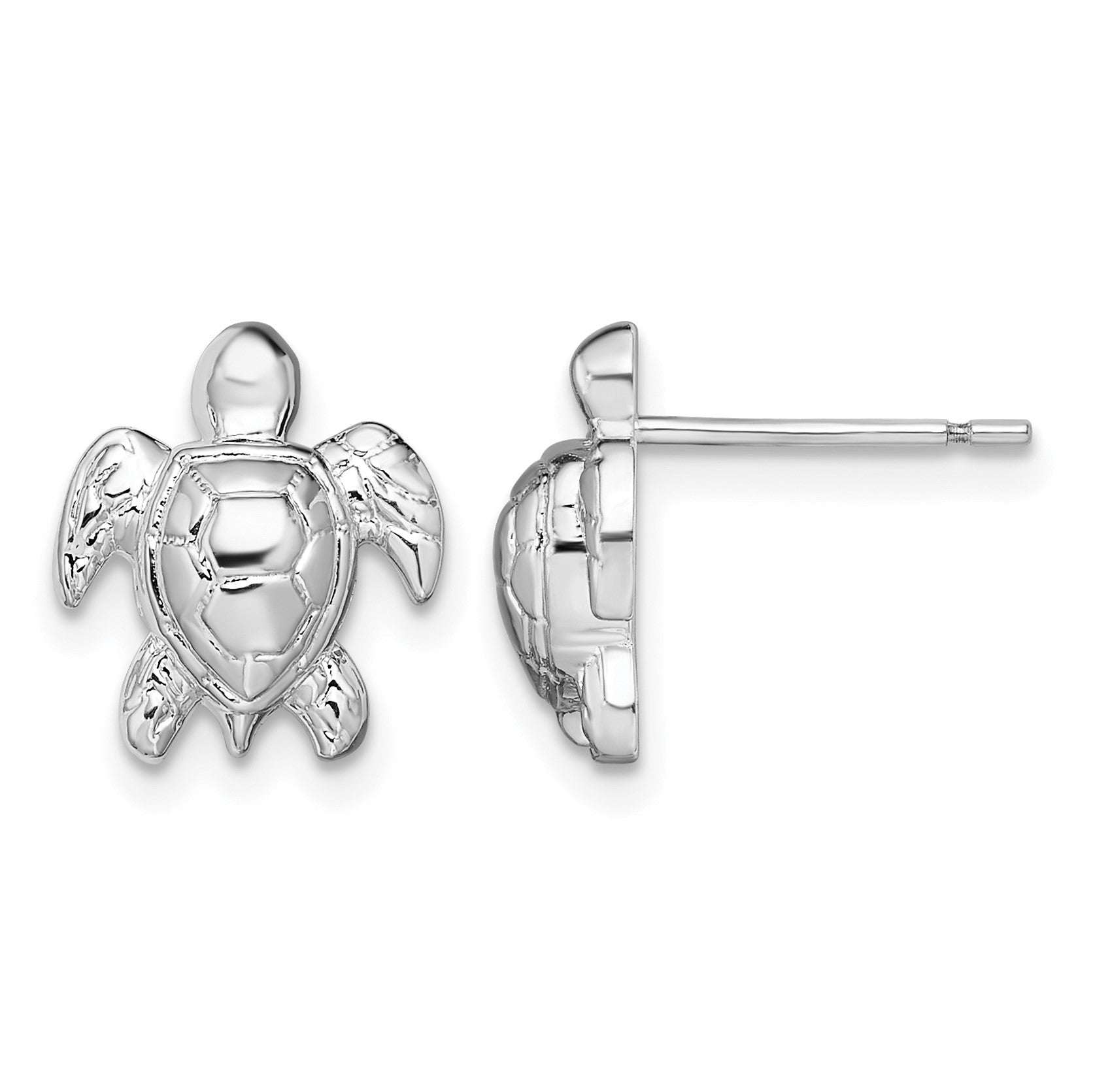 De-Ani Sterling Silver Rhodium-Plated Polished Mini Sea Turtle Post Earrings