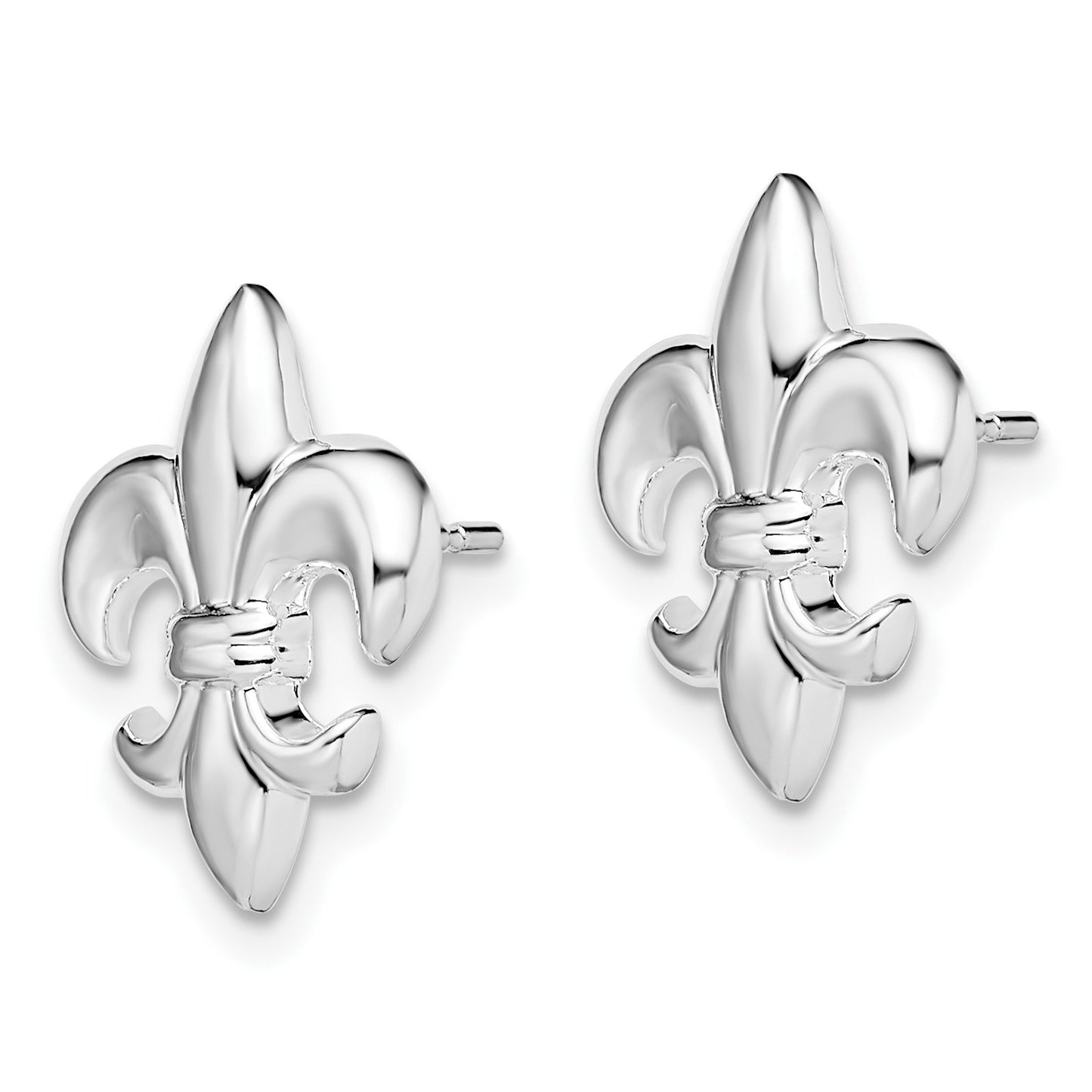 De-Ani Sterling Silver Rhodium-Plated Polished Small Fleur de Lis Post Earrings