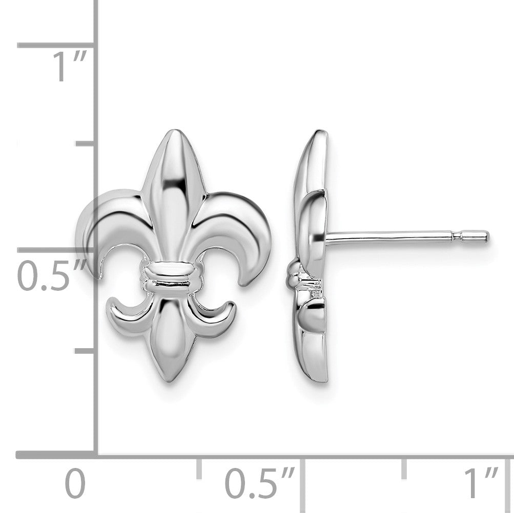 De-Ani Sterling Silver Rhodium-Plated Polished Small Fleur de Lis Post Earrings