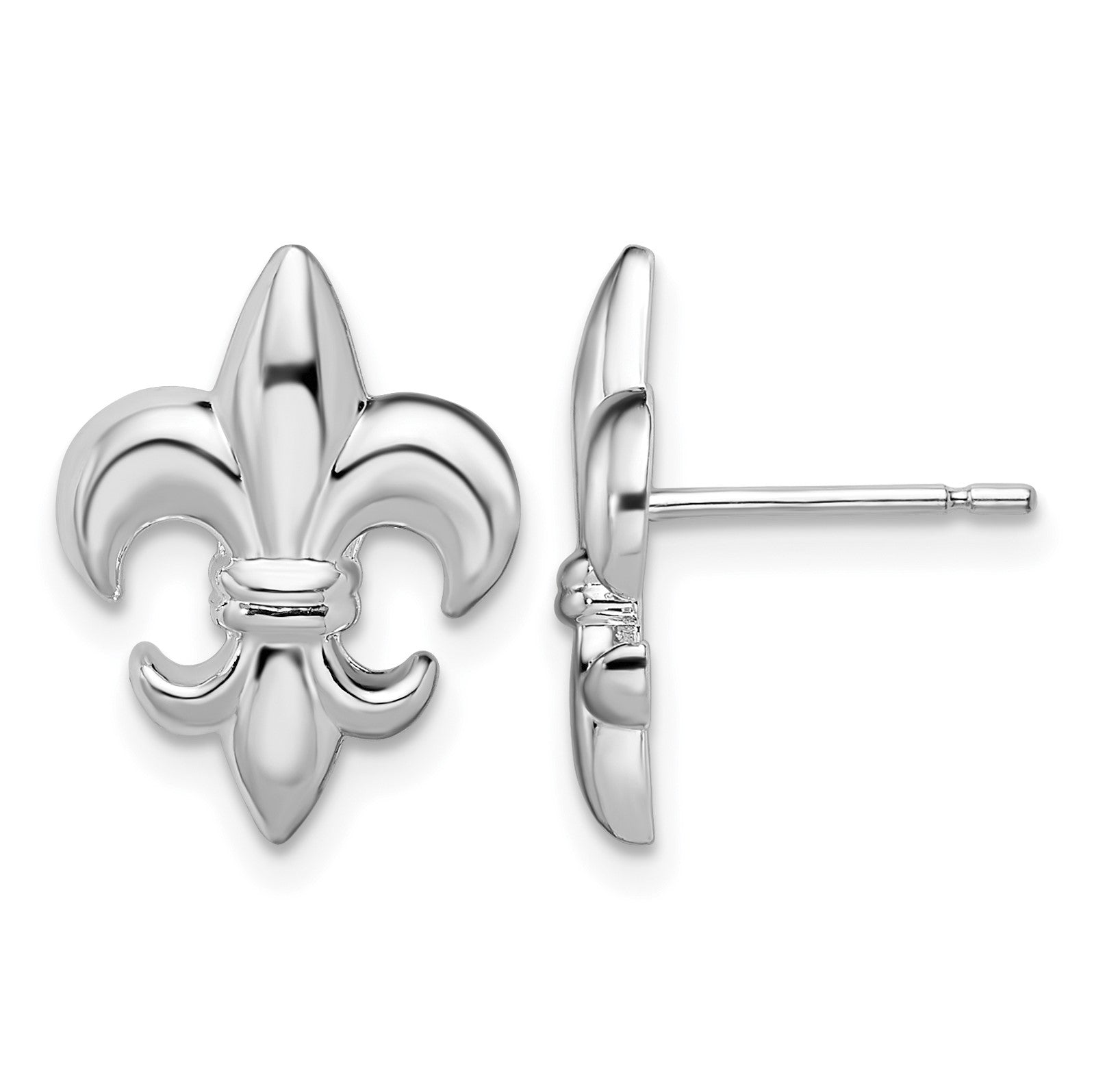 De-Ani Sterling Silver Rhodium-Plated Polished Small Fleur de Lis Post Earrings