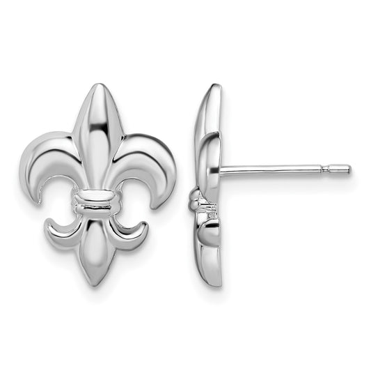 De-Ani Sterling Silver Rhodium-Plated Polished Small Fleur de Lis Post Earrings