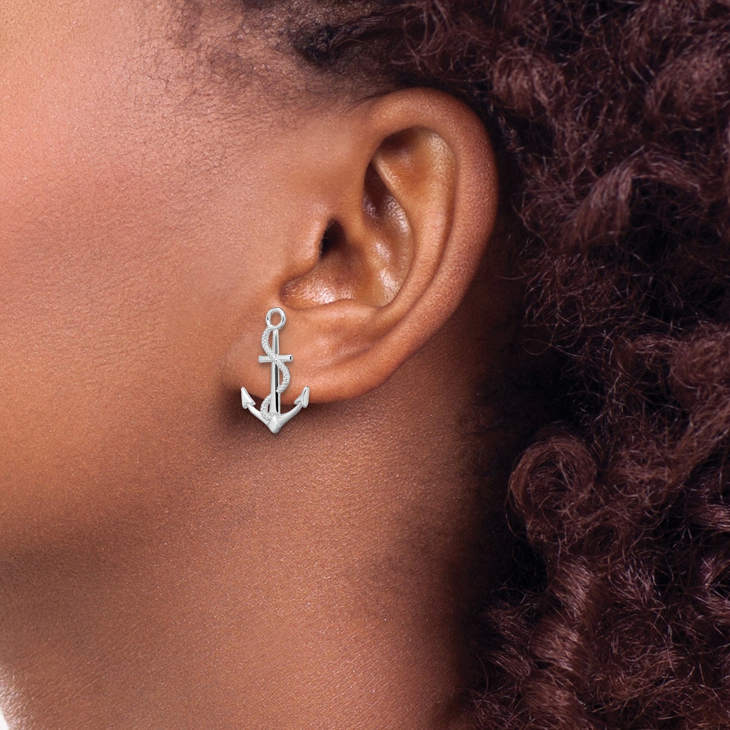 De-Ani Sterling Silver Rhodium-Plated Polished Anchor with Rope Post Earrings