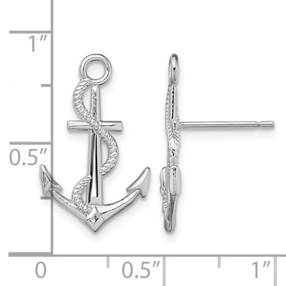 De-Ani Sterling Silver Rhodium-Plated Polished Anchor with Rope Post Earrings