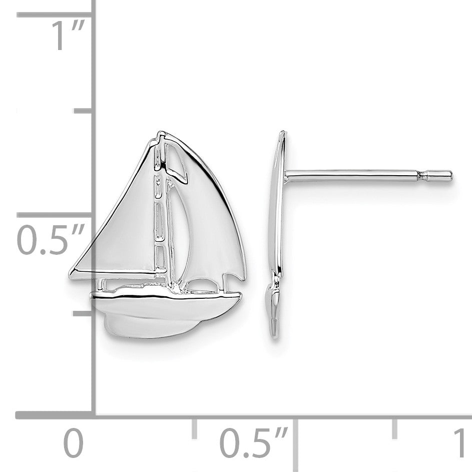 De-Ani Sterling Silver Rhodium-Plated Polished Small Sailboat Post Earrings