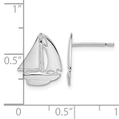 De-Ani Sterling Silver Rhodium-Plated Polished Small Sailboat Post Earrings