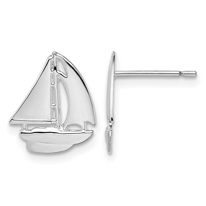 De-Ani Sterling Silver Rhodium-Plated Polished Small Sailboat Post Earrings