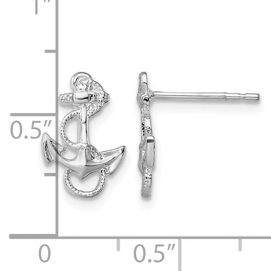 De-Ani Sterling Silver Rhodium-Plated Polished Anchor with Rope Post Earrings