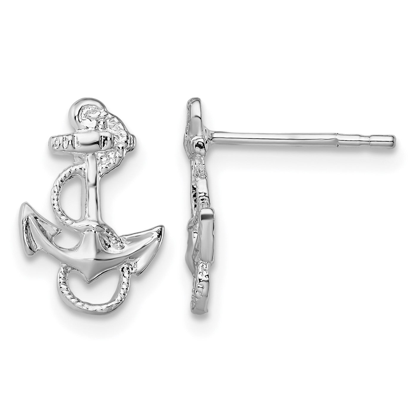 De-Ani Sterling Silver Rhodium-Plated Polished Anchor with Rope Post Earrings