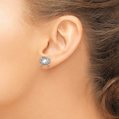 De-Ani Sterling Silver Rhodium-Plated Polished Small Blue Crab Post Earrings