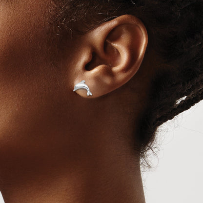 De-Ani Sterling Silver Rhodium-Plated Polished Dolphin Post Earrings