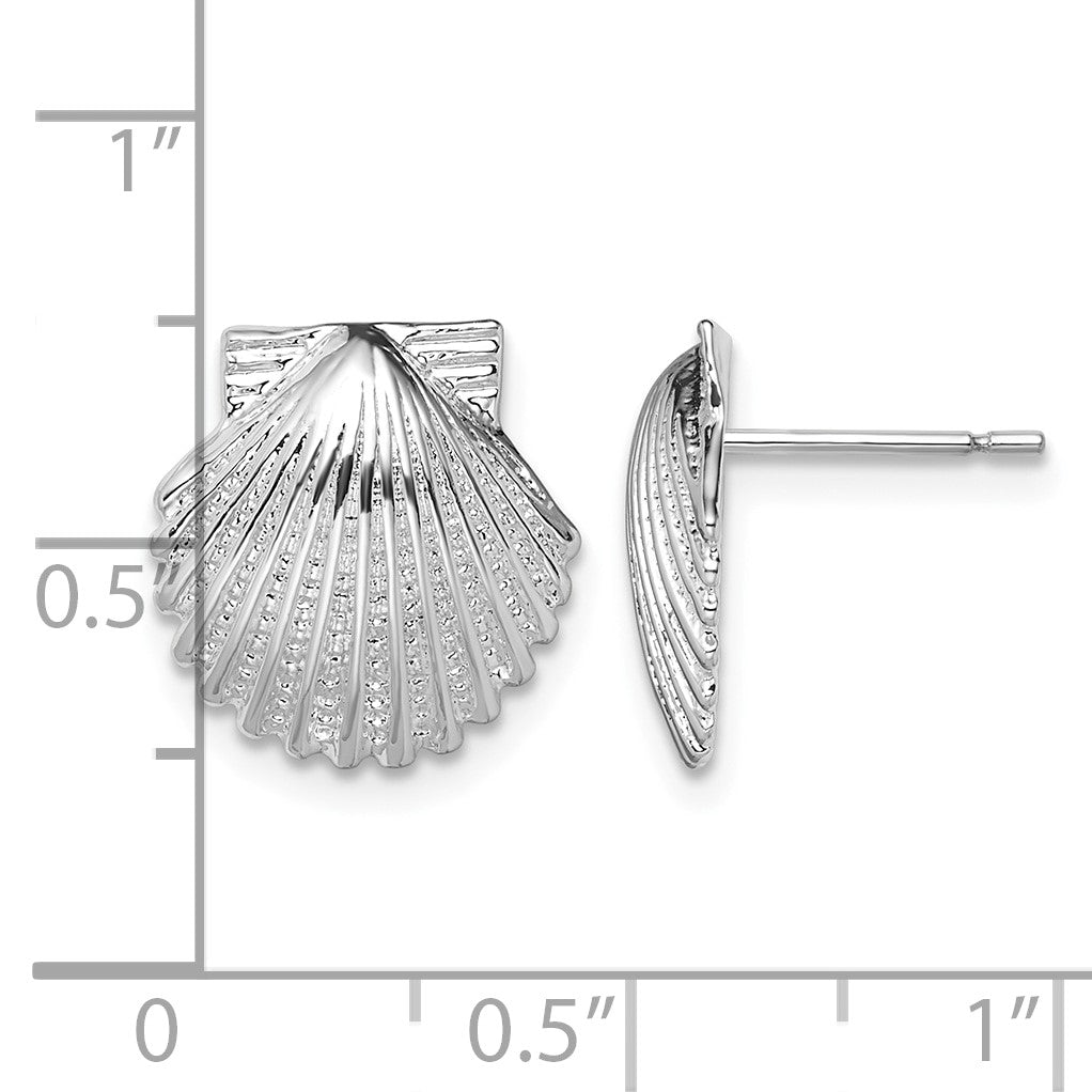 De-Ani Sterling Silver Rhodium-Plated Polished Scallop Shell Post Earrings