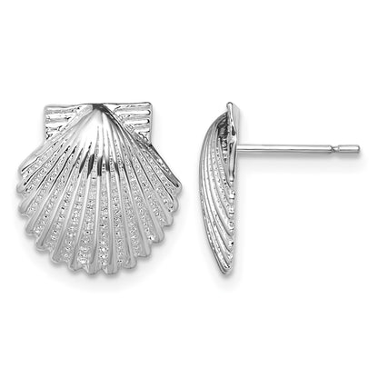 De-Ani Sterling Silver Rhodium-Plated Polished Scallop Shell Post Earrings