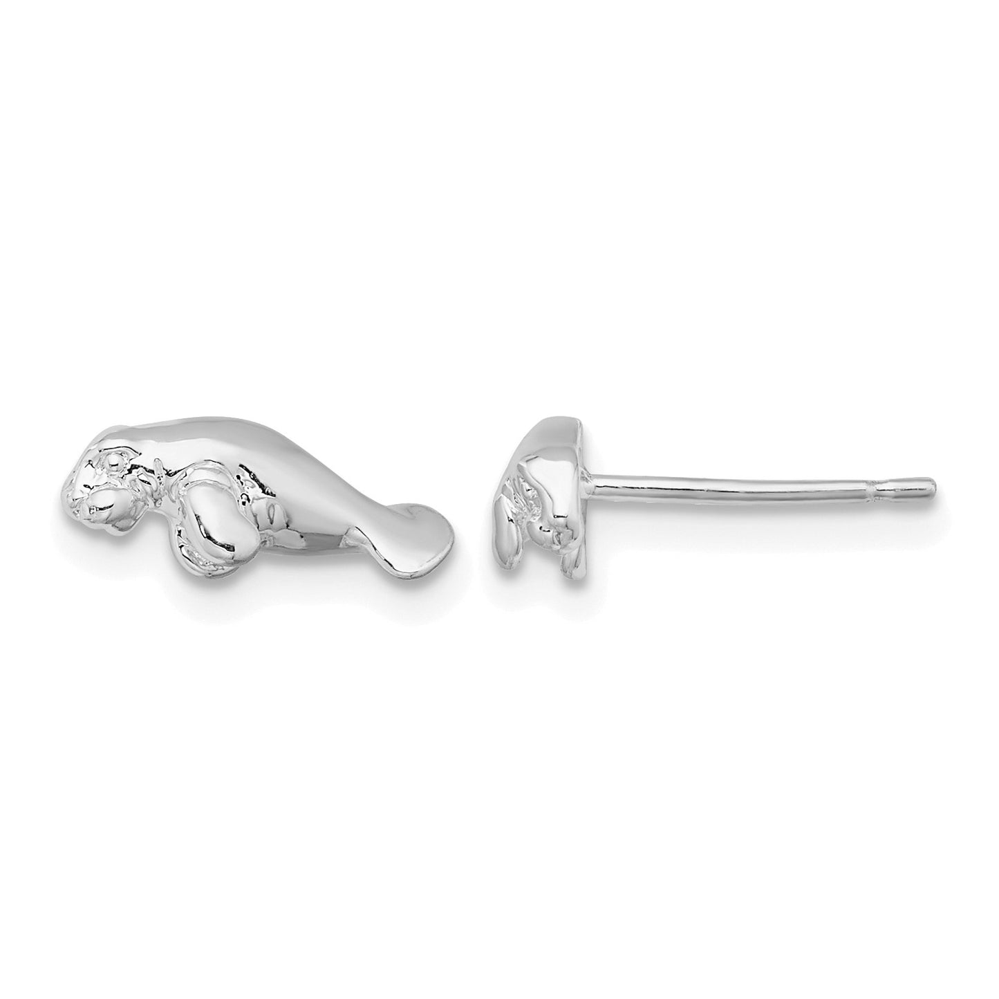 De-Ani Sterling Silver Rhodium-Plated Polished Mini Manatee Post Earrings