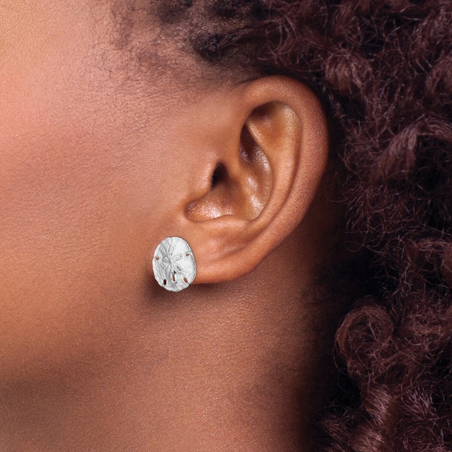De-Ani Sterling Silver Rhodium-Plated Polished Sand Dollar Post Earrings