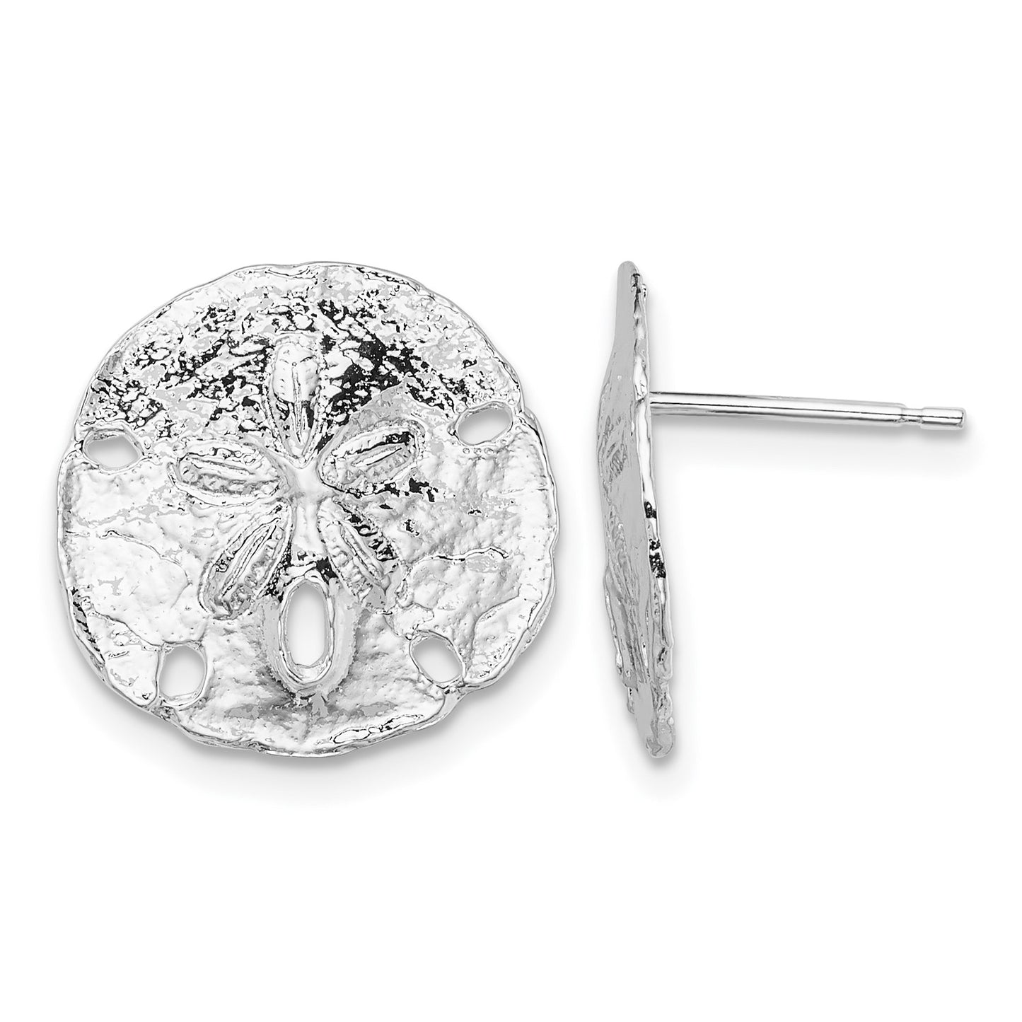 De-Ani Sterling Silver Rhodium-Plated Polished Sand Dollar Post Earrings