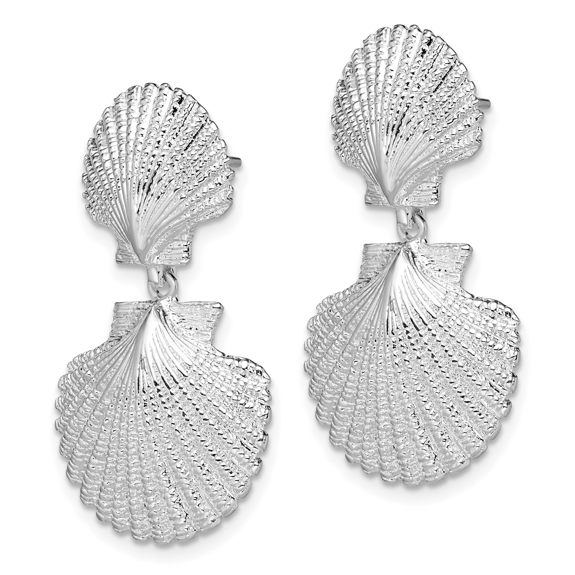 De-Ani Sterling Silver Rhodium-Plated Polished Double Shell Dangle Post Earrings
