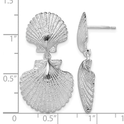 De-Ani Sterling Silver Rhodium-Plated Polished Double Shell Dangle Post Earrings