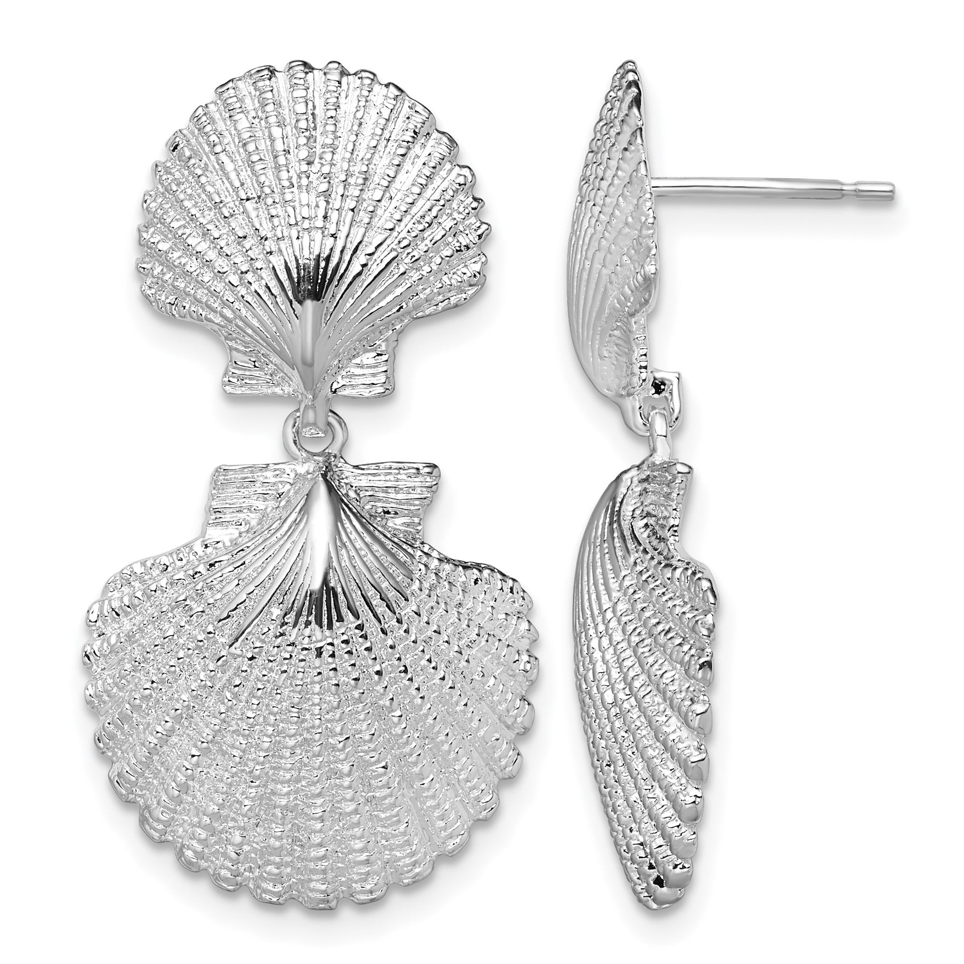 De-Ani Sterling Silver Rhodium-Plated Polished Double Shell Dangle Post Earrings