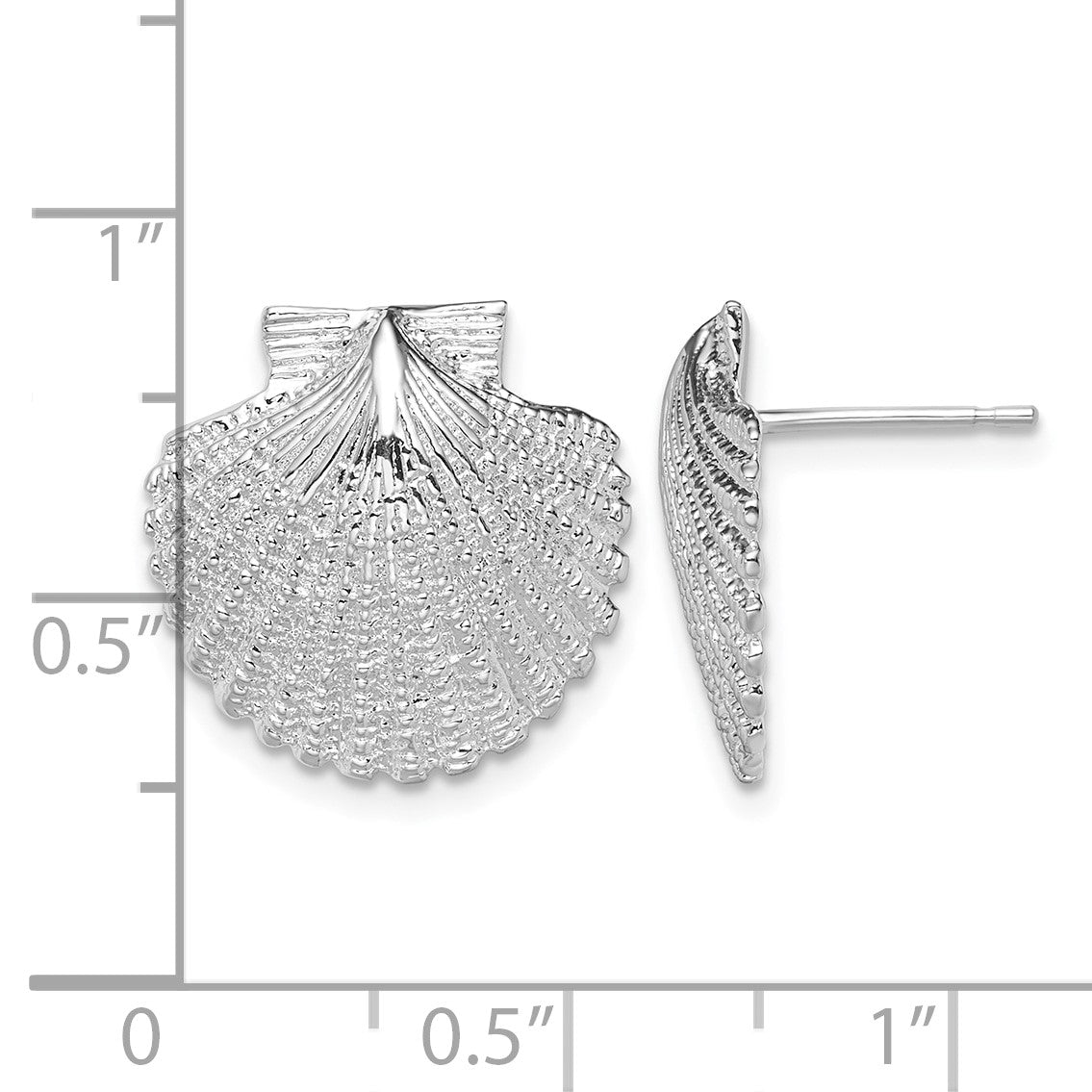De-Ani Sterling Silver Rhodium-Plated Polished Large Scallop Shell Post Earrings