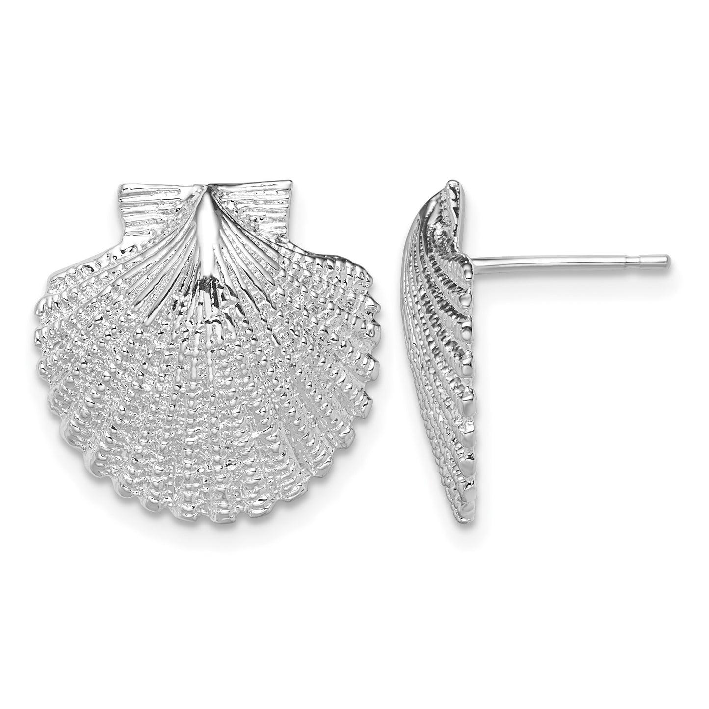 De-Ani Sterling Silver Rhodium-Plated Polished Large Scallop Shell Post Earrings