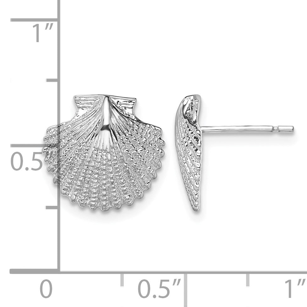 De-Ani Sterling Silver Rhodium-Plated Polished Scallop Shell Post Earrings