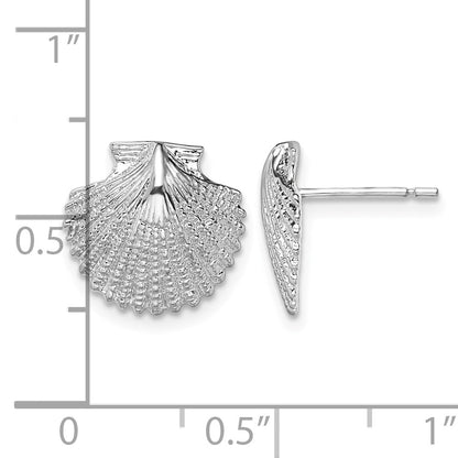 De-Ani Sterling Silver Rhodium-Plated Polished Scallop Shell Post Earrings
