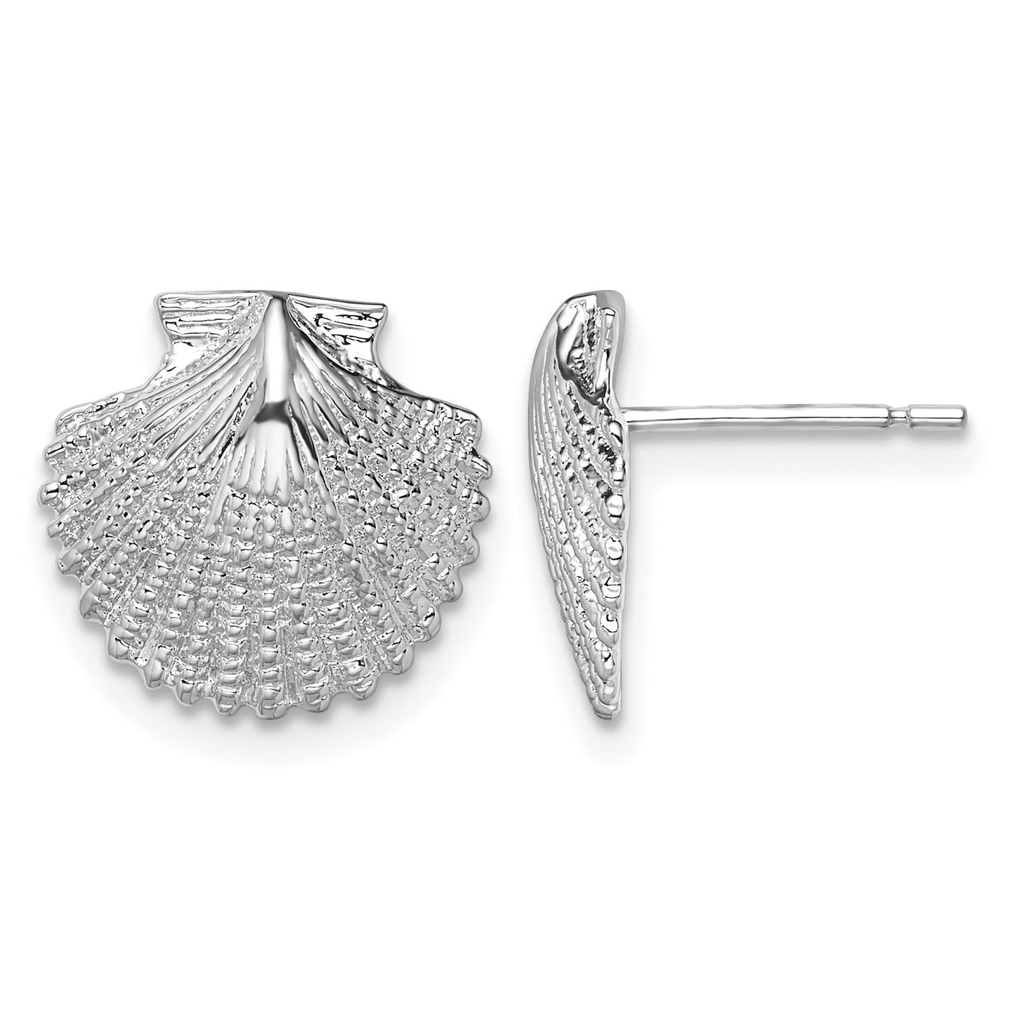 De-Ani Sterling Silver Rhodium-Plated Polished Scallop Shell Post Earrings