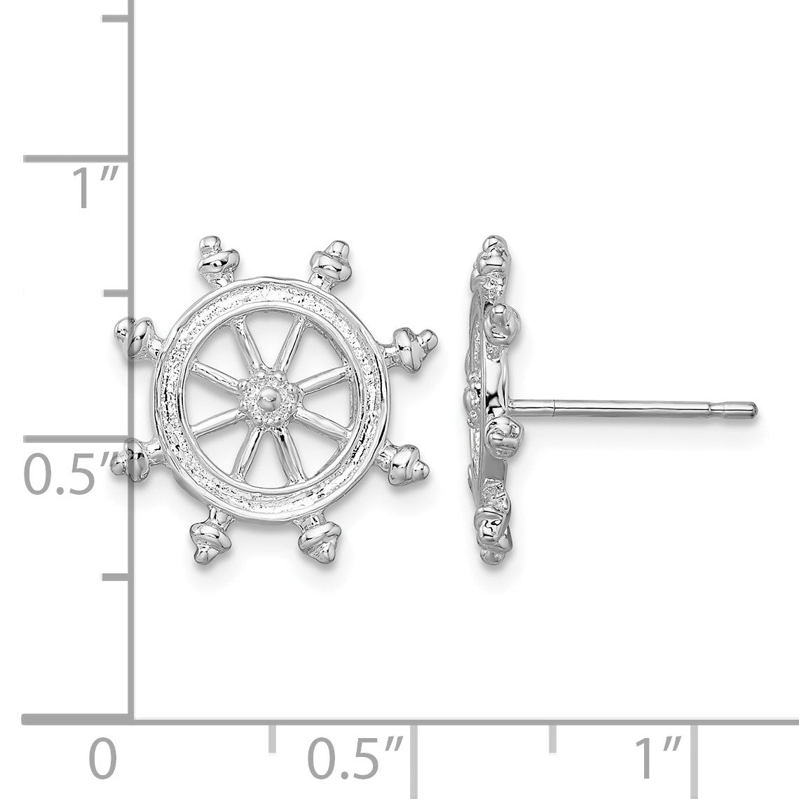 De-Ani Sterling Silver Rhodium-Plated Polished Ships Wheel Post Earrings
