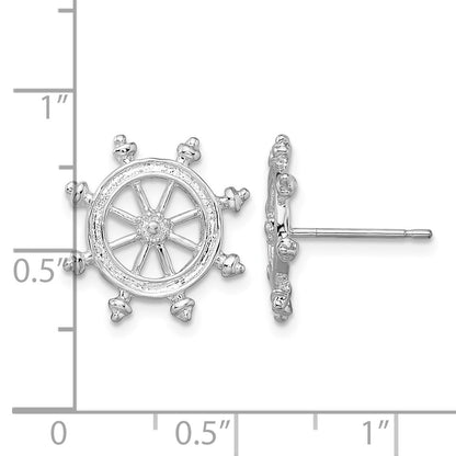 De-Ani Sterling Silver Rhodium-Plated Polished Ships Wheel Post Earrings