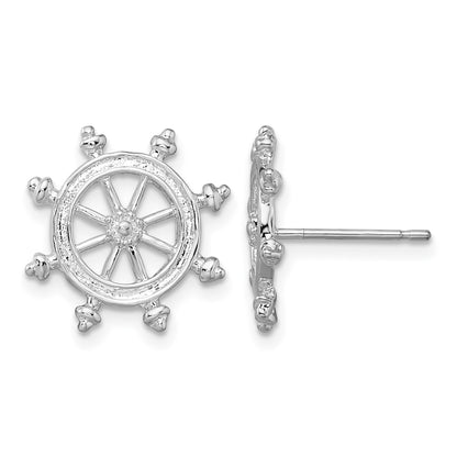 De-Ani Sterling Silver Rhodium-Plated Polished Ships Wheel Post Earrings