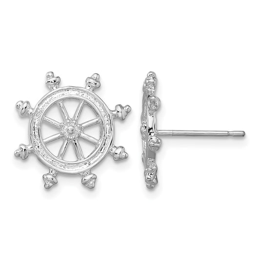 De-Ani Sterling Silver Rhodium-Plated Polished Ships Wheel Post Earrings