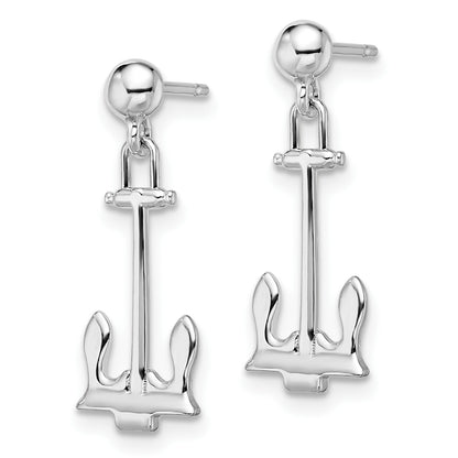 De-Ani Sterling Silver Rhodium-Plated Polished Anchor Dangle Post Earrings
