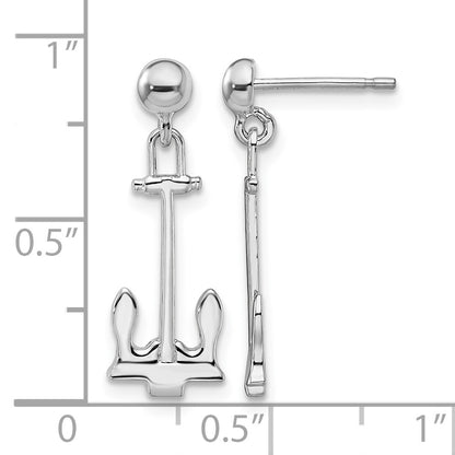 De-Ani Sterling Silver Rhodium-Plated Polished Anchor Dangle Post Earrings