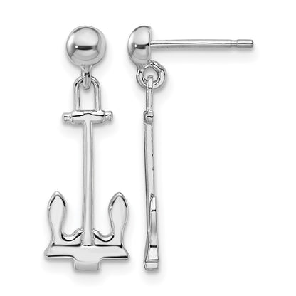 De-Ani Sterling Silver Rhodium-Plated Polished Anchor Dangle Post Earrings