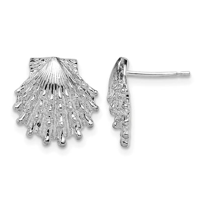 De-Ani Sterling Silver Rhodium-Plated Polished Lions Paw Shell Post Earrings