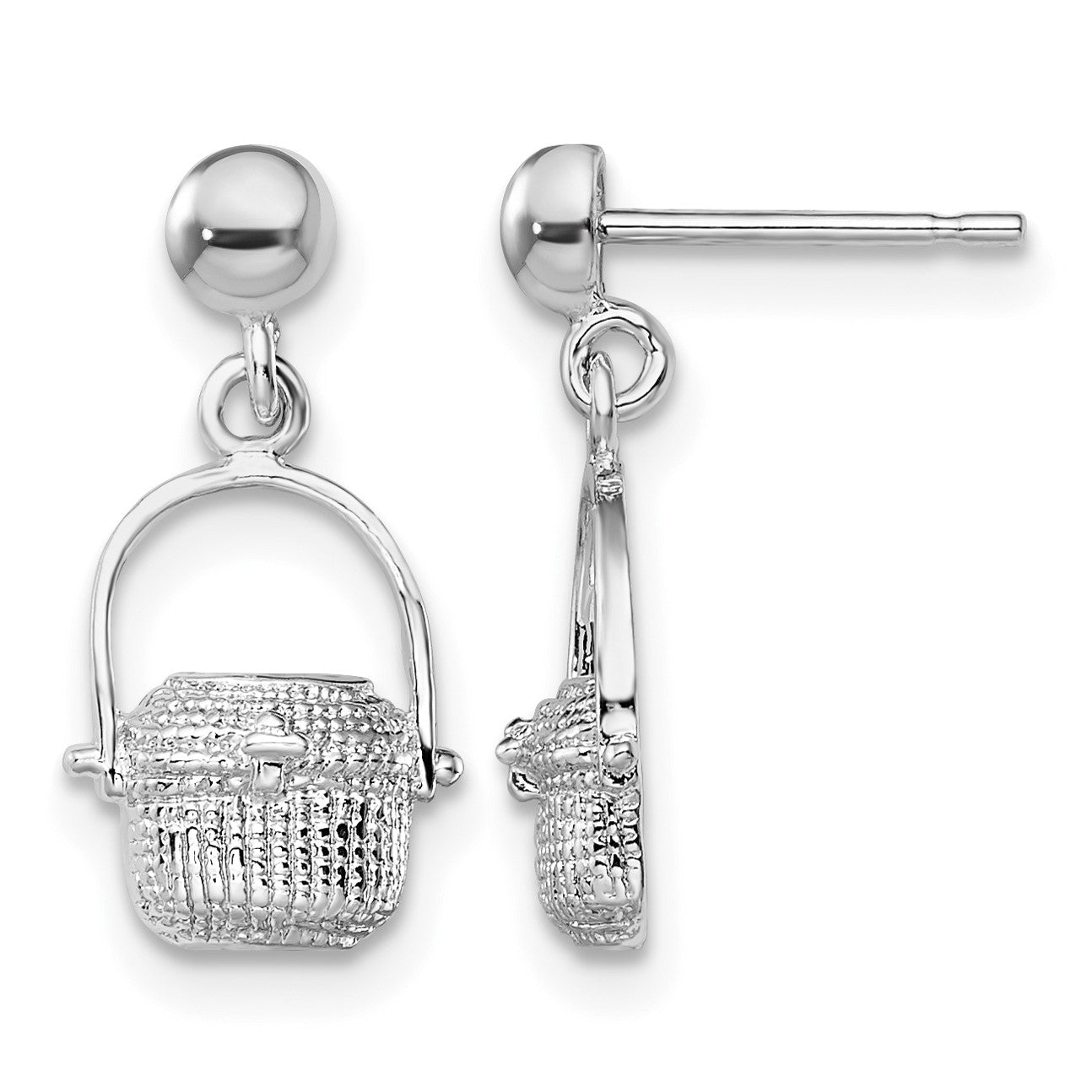 De-Ani Sterling Silver Rhodium-Plated Polished Nantucket Basket Post Earrings
