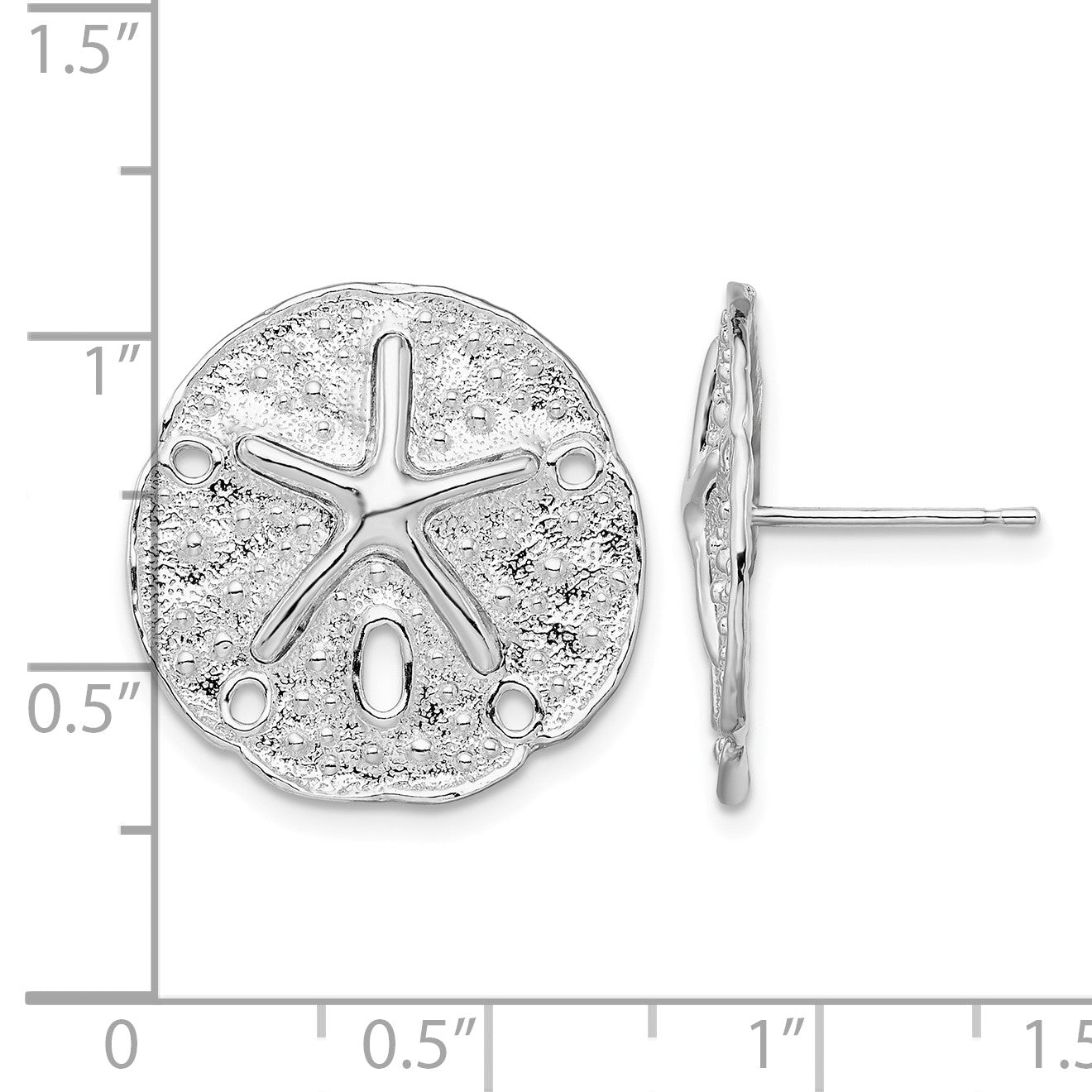 De-Ani Sterling Silver Rhodium-Plated Sand Dollar with Starfish Post Earrings