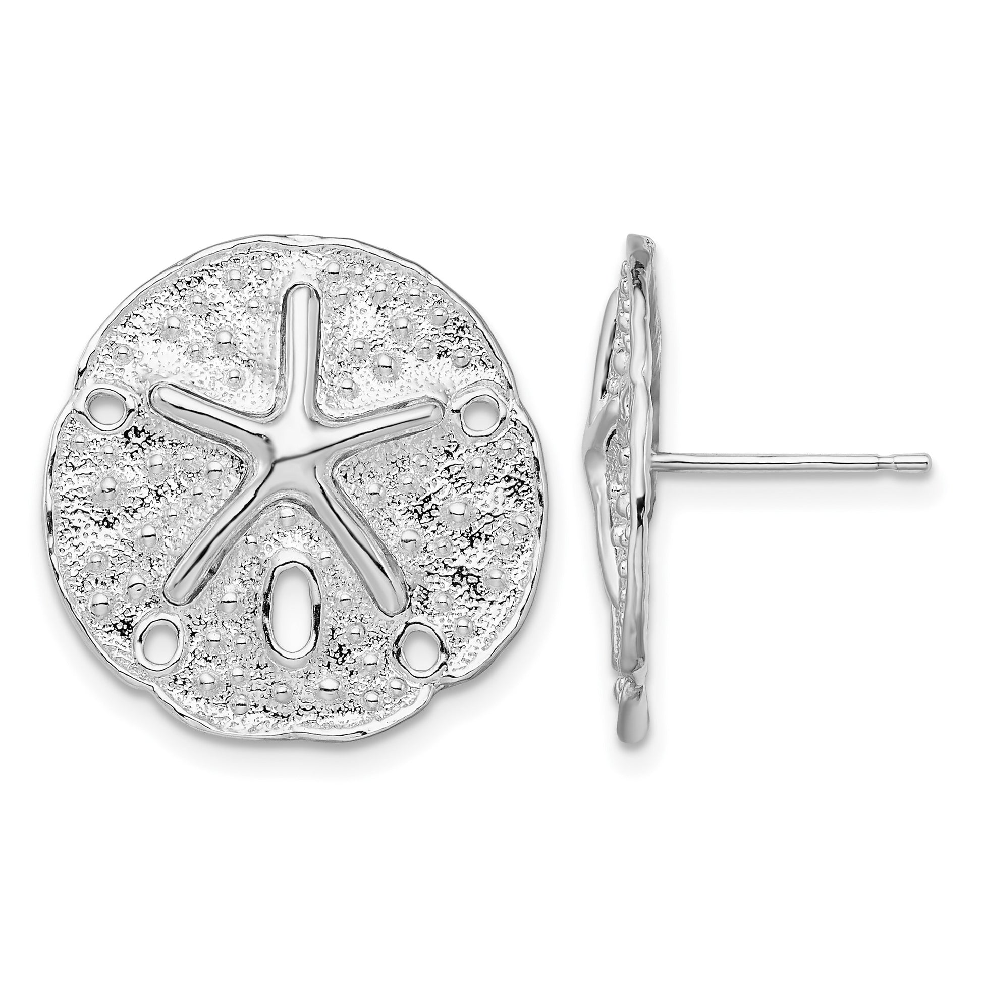 De-Ani Sterling Silver Rhodium-Plated Sand Dollar with Starfish Post Earrings
