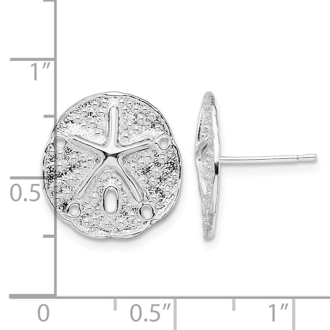 De-Ani Sterling Silver Rhodium-Plated Small Sand Dollar with Starfish Post Earrings