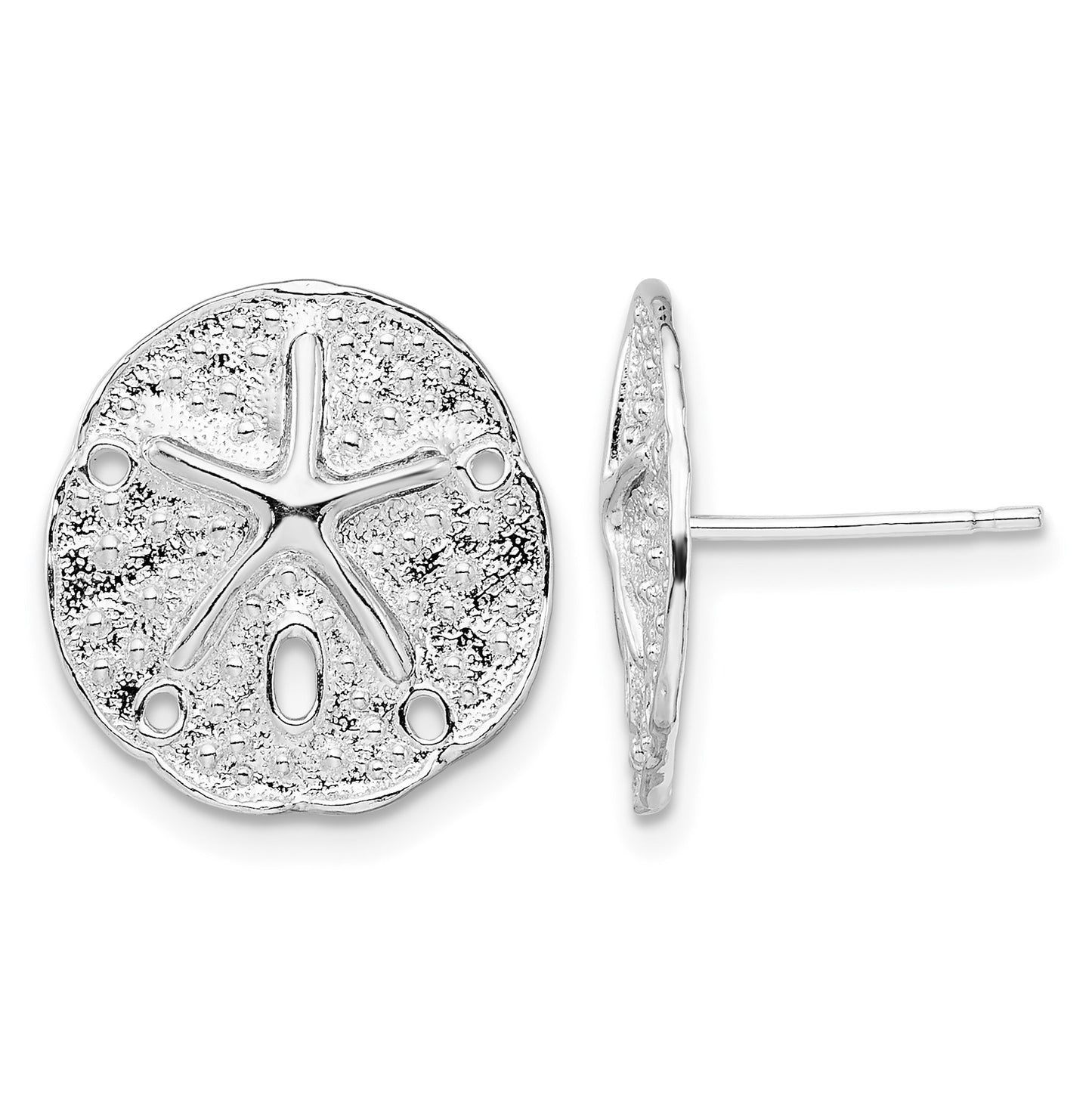 De-Ani Sterling Silver Rhodium-Plated Small Sand Dollar with Starfish Post Earrings