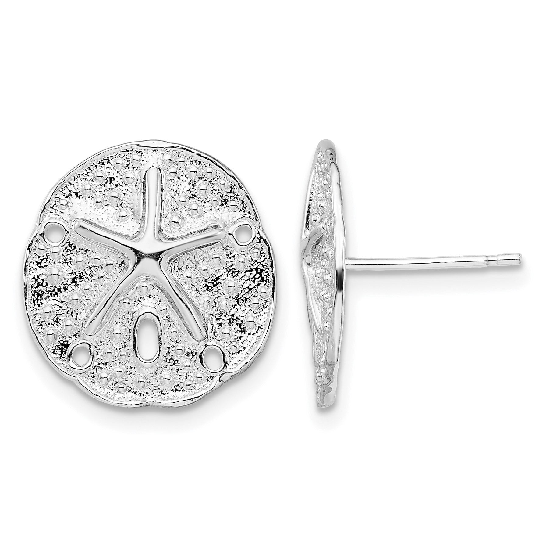 De-Ani Sterling Silver Rhodium-Plated Small Sand Dollar with Starfish Post Earrings