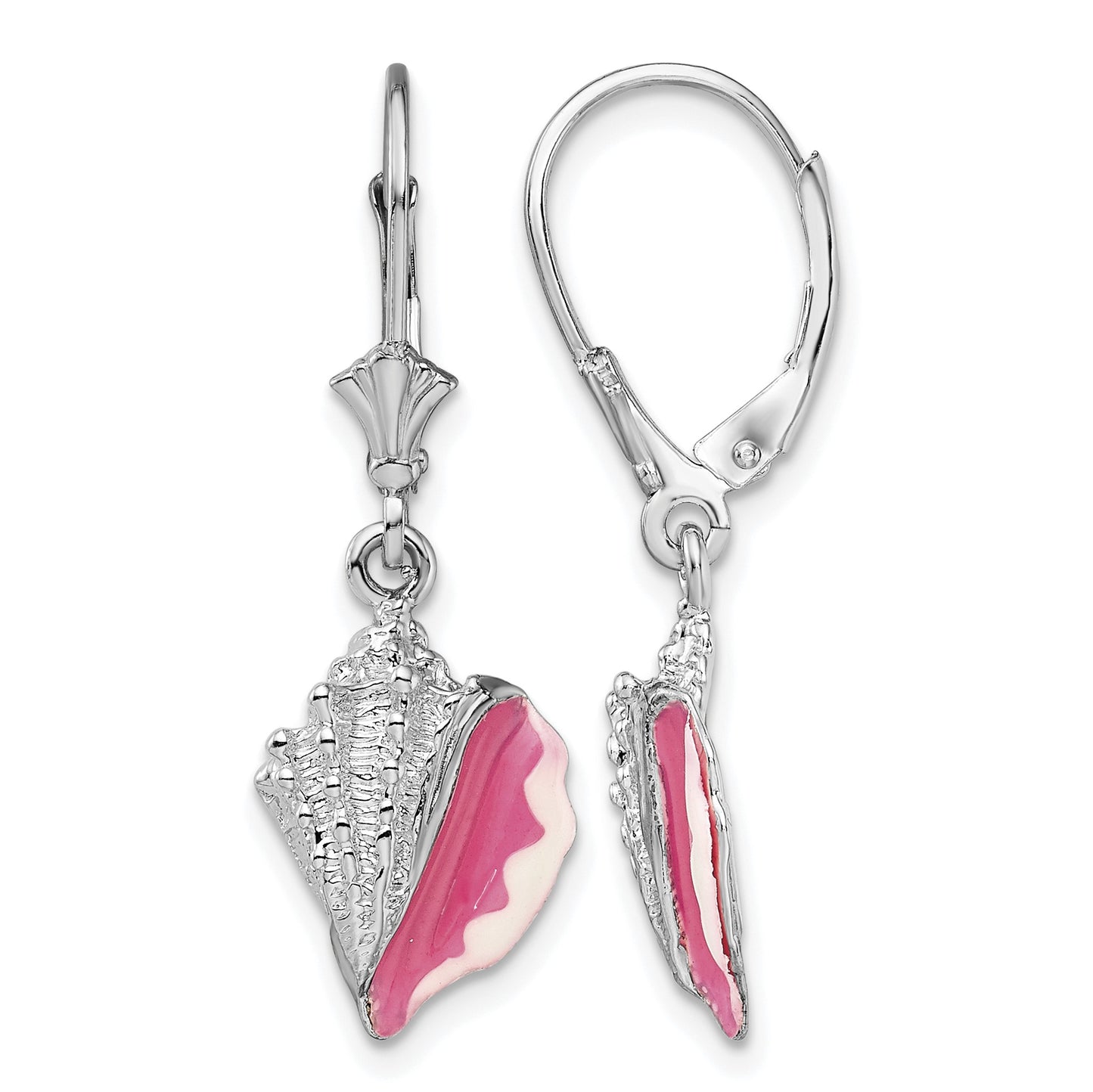 De-Ani Sterling Silver Rhodium-Plated Enameled Conch Shell Leverback Earrings