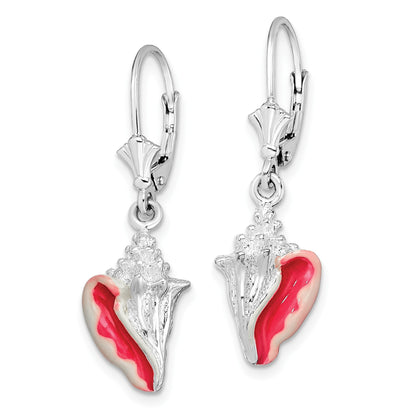 De-Ani Sterling Silver Rhodium-Plated Enameled Small Conch Shell Leverback Earrings