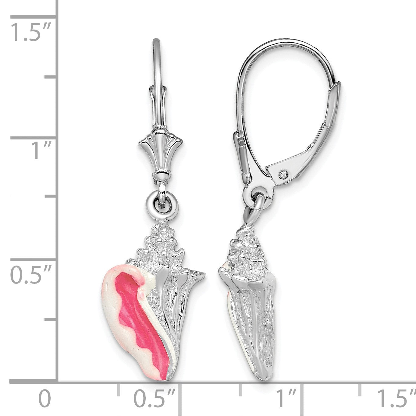 De-Ani Sterling Silver Rhodium-Plated Enameled Small Conch Shell Leverback Earrings