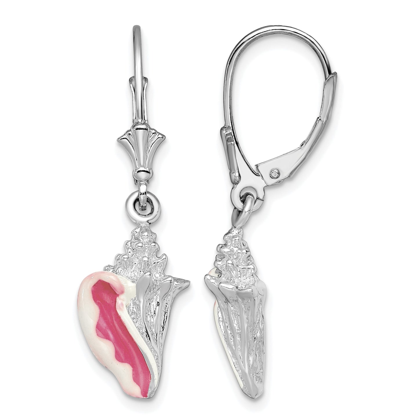 De-Ani Sterling Silver Rhodium-Plated Enameled Small Conch Shell Leverback Earrings
