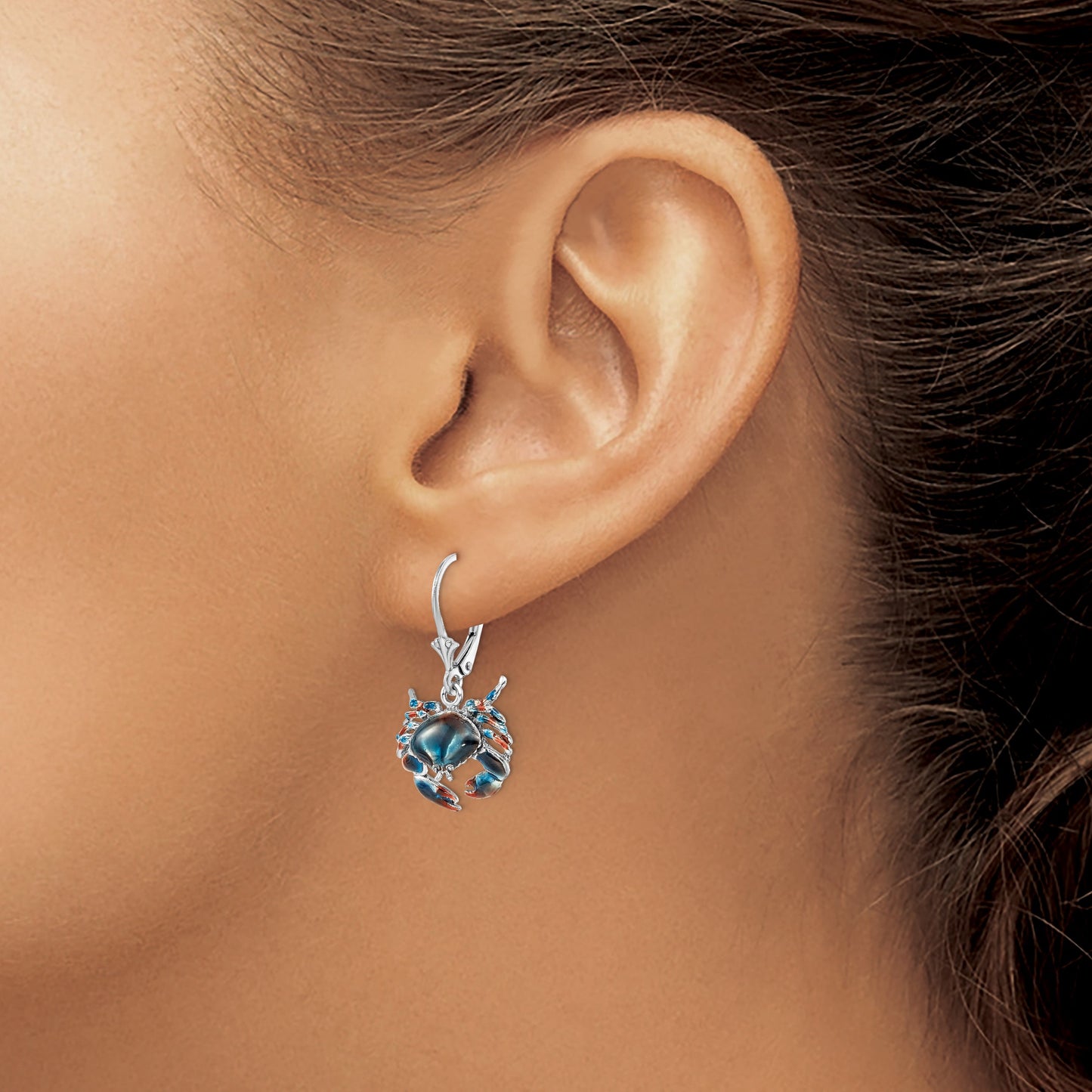 De-Ani Sterling Silver Rhodium-Plated Enameled Stone Crab Leverback Earrings