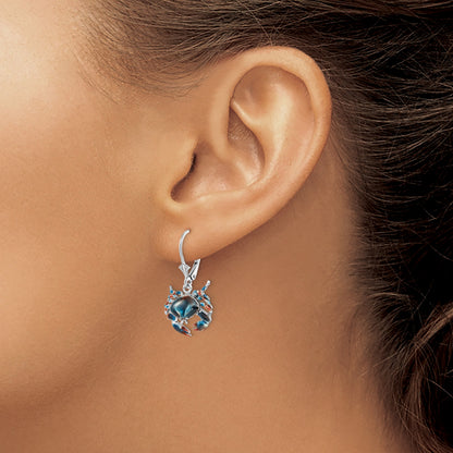 De-Ani Sterling Silver Rhodium-Plated Enameled Stone Crab Leverback Earrings