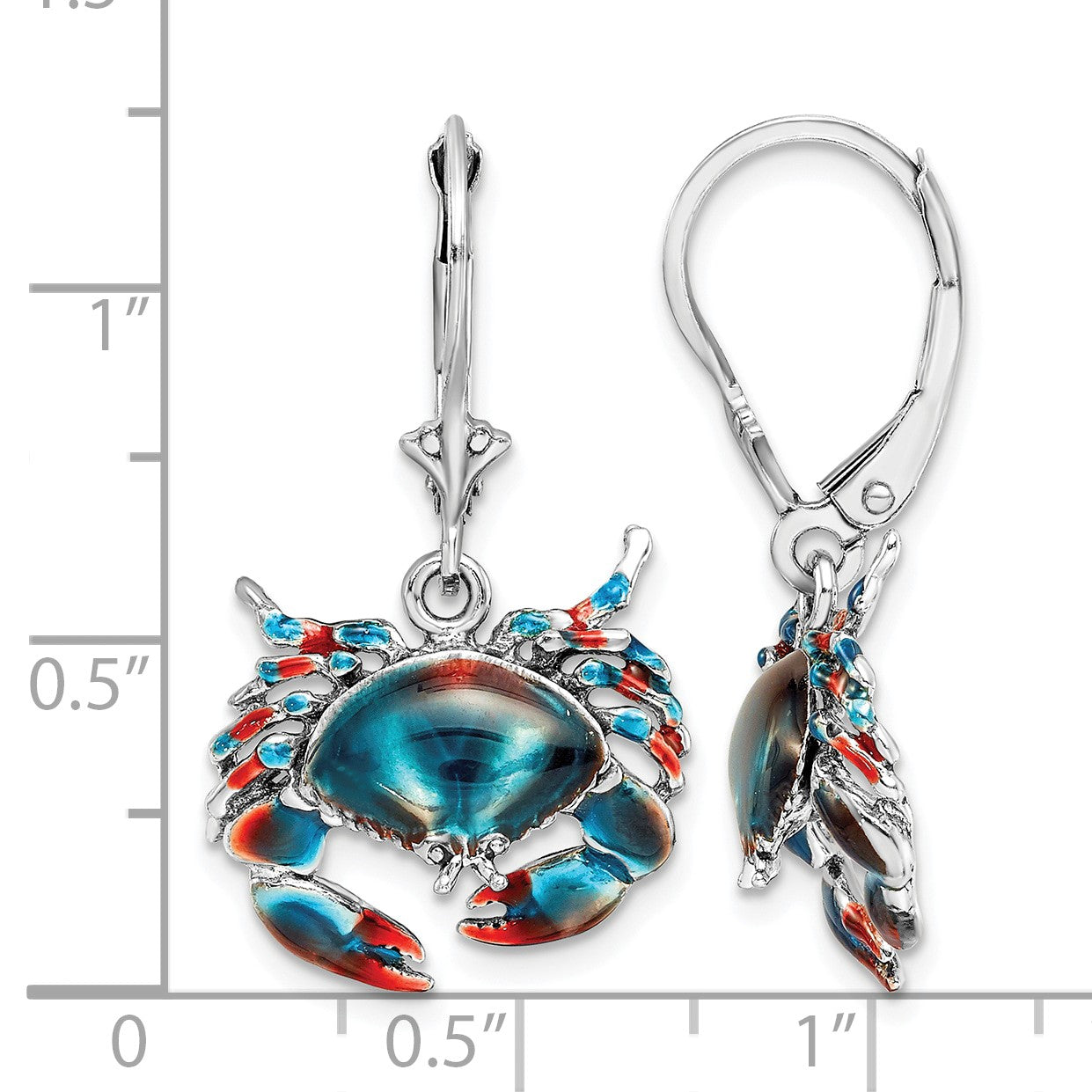 De-Ani Sterling Silver Rhodium-Plated Enameled Stone Crab Leverback Earrings